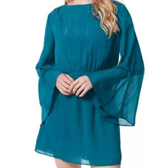 Long Trumpet Sleeve Amelia Dress in Ocean Depths, Size XL - Picture 2 of 10